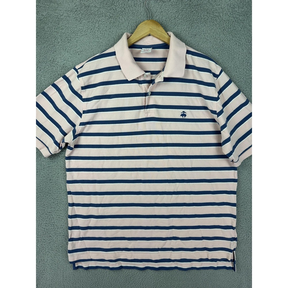 Brooks Brothers Polo Shirt Mens XL Pink Blue Striped Performance Original Fit